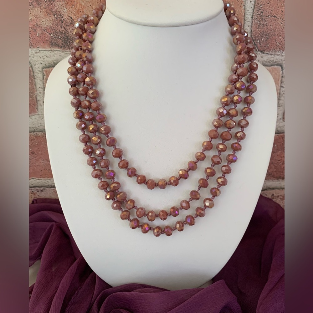 Dusty Rose AB Czech Crystals Flapper Length Vintage Necklace